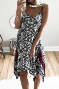 clothes for women, woman in a printed sundress
